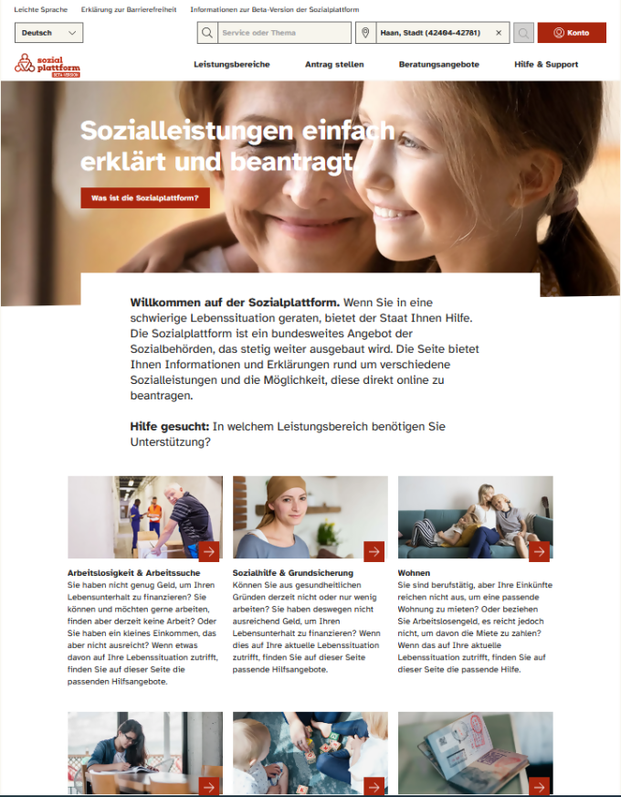 Screenshot der Website Sozialplattform